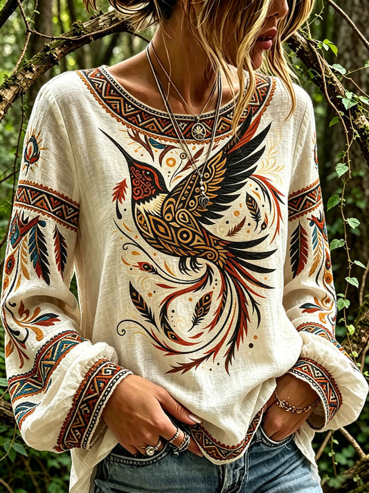 Damen-Freizeit hemd mit nordamerika nischem indigenem Vogel-Totem-Design