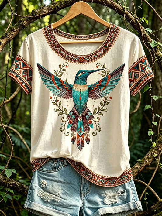 Damen-Lässiges T-Shirt mit nordamerikanischem indigenem Vogel-Totem-Design
