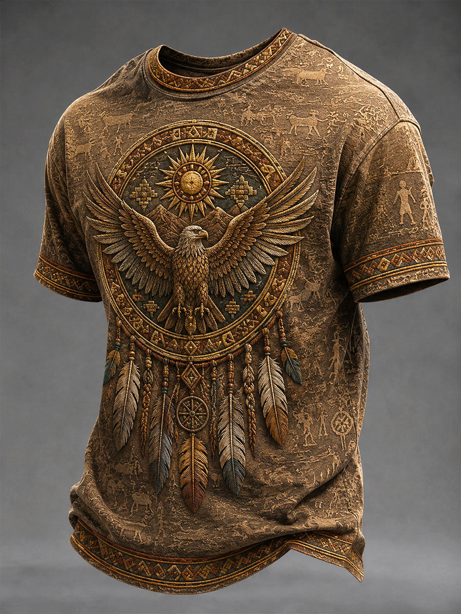 Lässiges Herren-T-Shirt mit indigenem Kunstprint