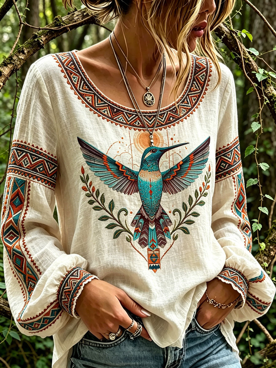 Damen-Lässighemd mit nordamerikanischem indigenem Vogel-Totem-Design