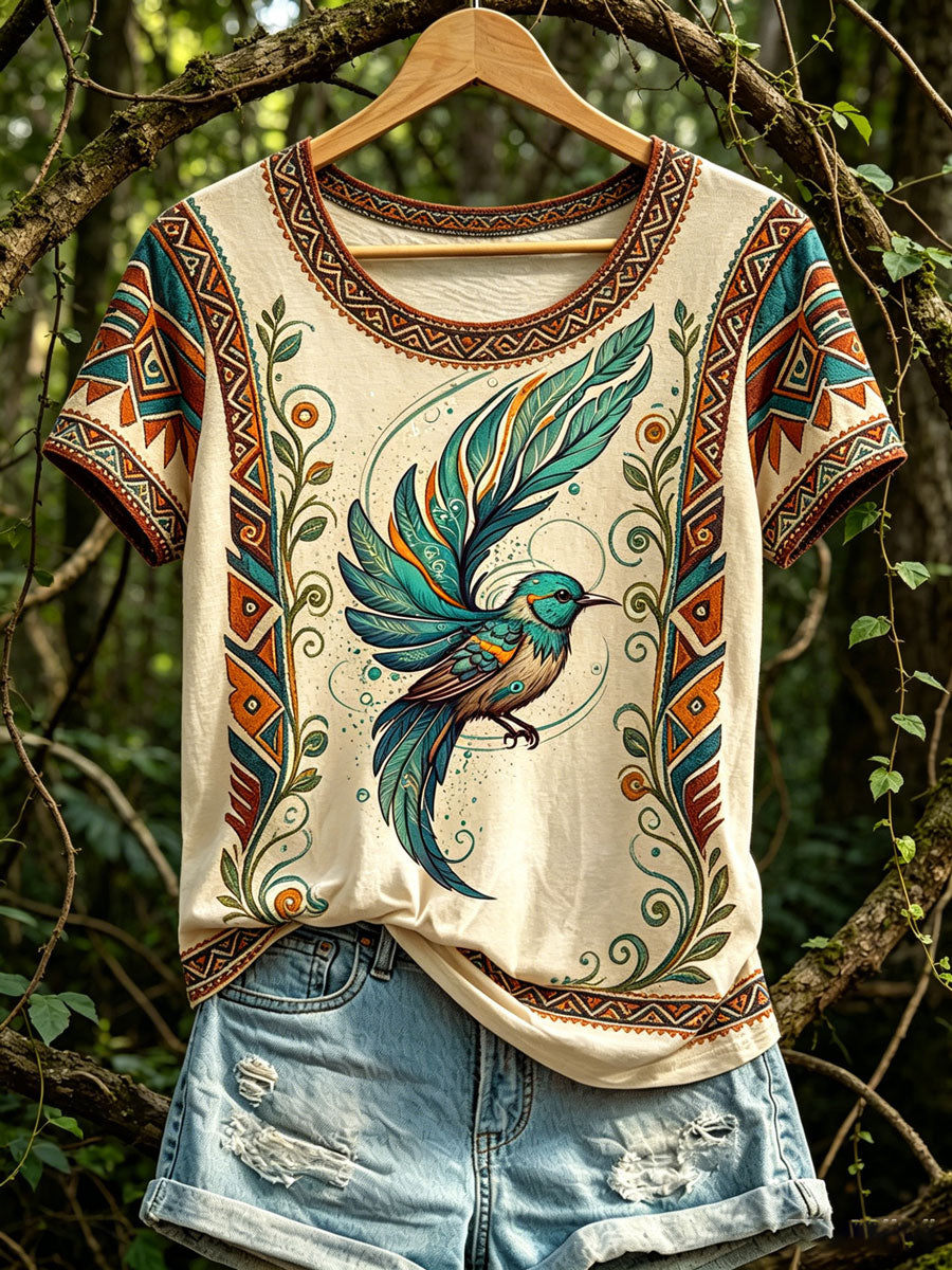 Damen-T-Shirt mit nordamerika nischem indigenem Vogel-Totem-Design