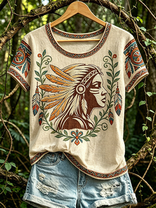 Lässiges T-Shirt für Damen mit nordamerikanischem Tiermuster der indigenen Völker