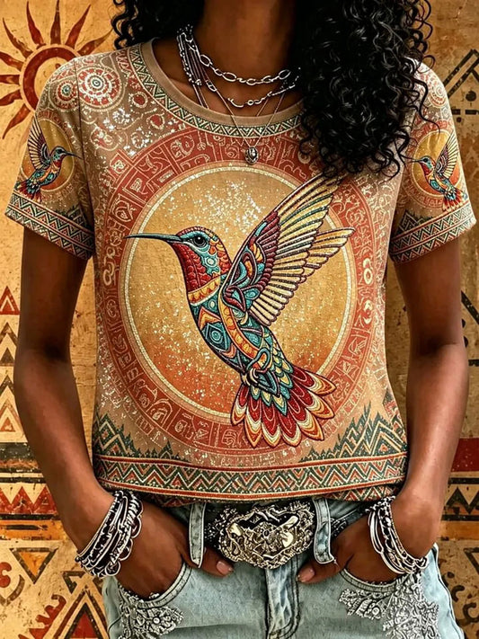 Lässiges T-Shirt für Frauen mit indigenem Print