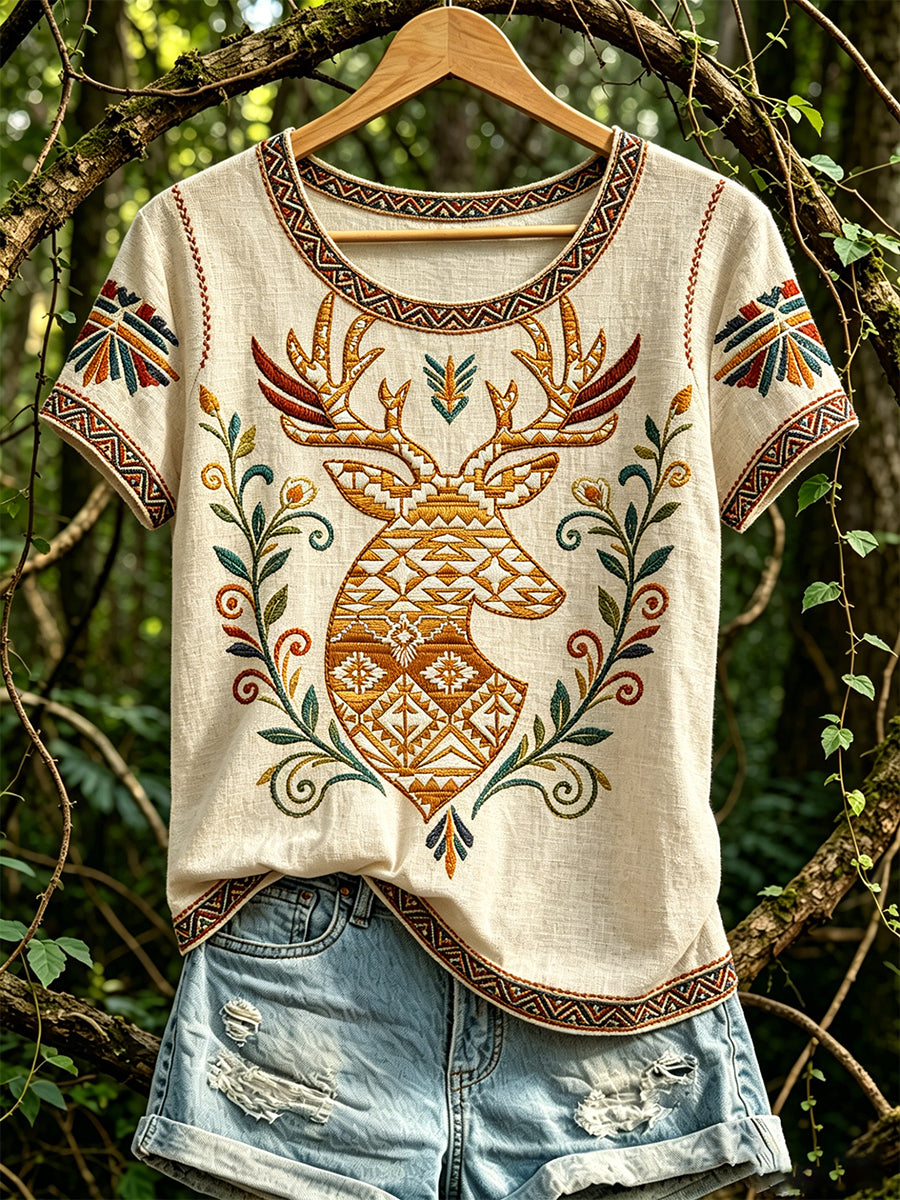 Lässiges T-Shirt für Damen mit nordamerikanischem Tiermuster der indigenen Völker