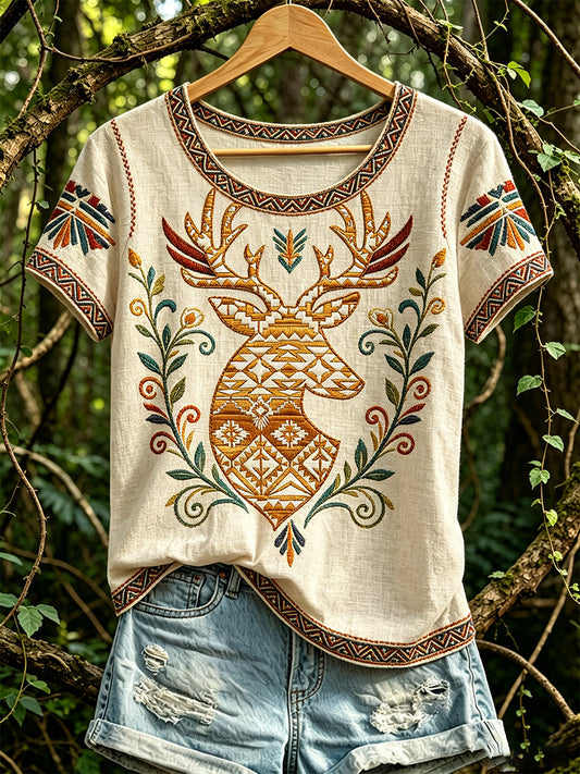 Lässiges T-Shirt für Damen mit nordamerikanischem Tiermuster der indigenen Völker
