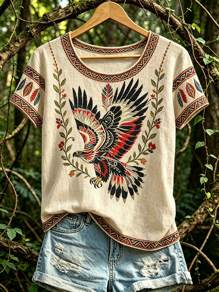 Lässiges T-Shirt für Damen mit nordamerikanischem Tiermuster der indigenen Völker