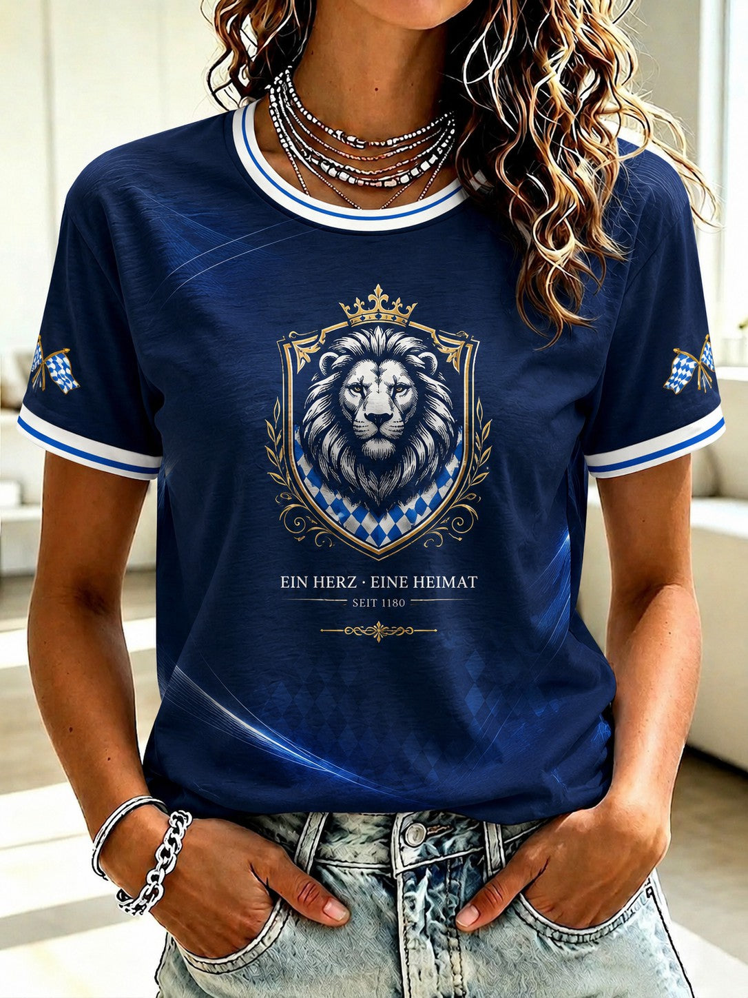 Damen-T-Shirt mit bayerischem Löwen-Print