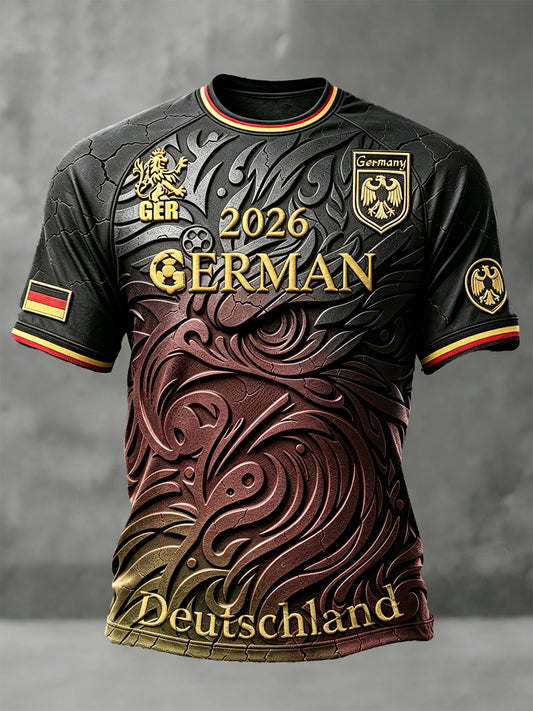 Herren schwarzes deutsches 3D-Print lässiges Schulter-T-Shirt