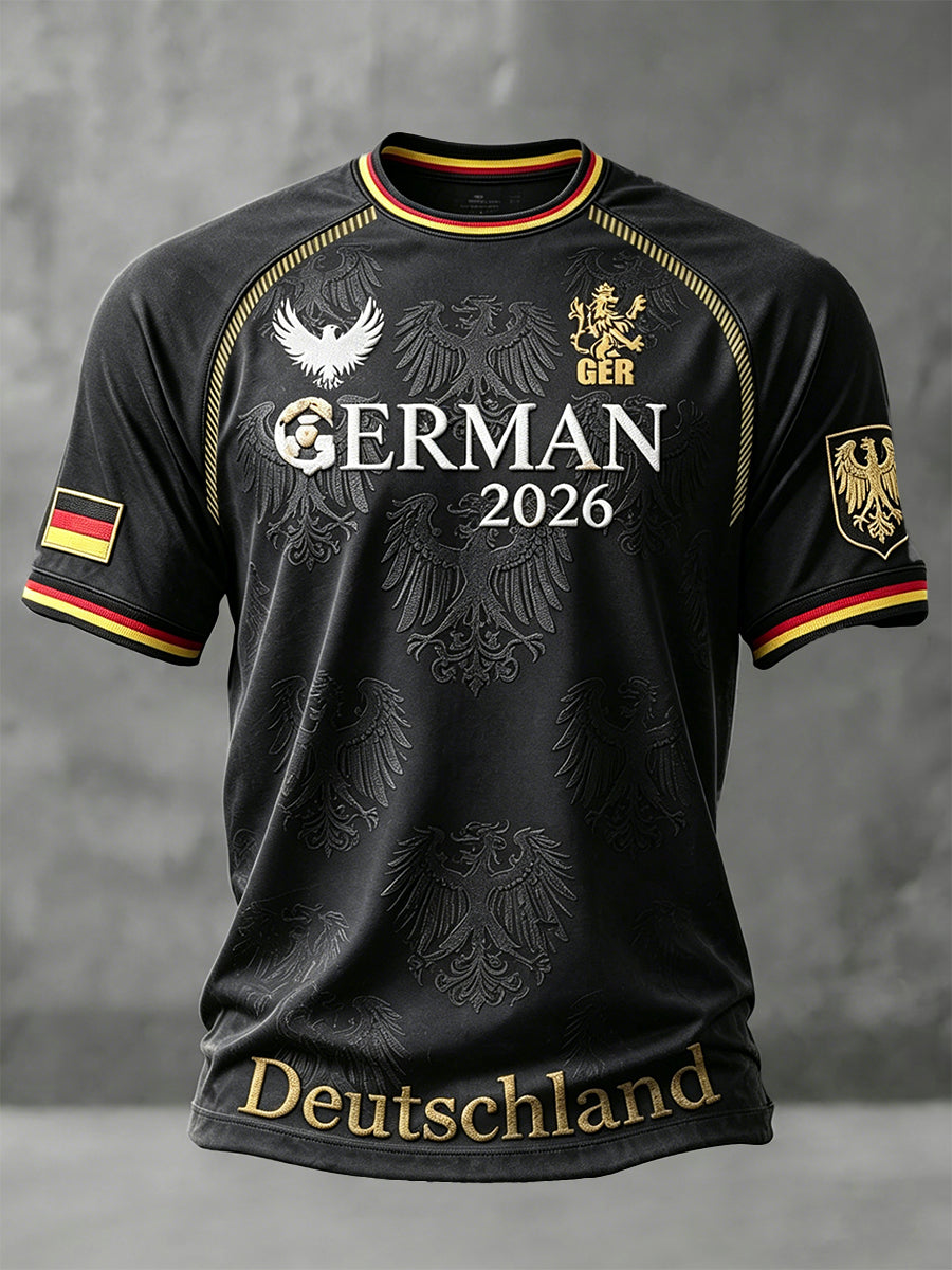 Herren Schwarz Deutschland 2026 Print Casual Drop-Schulter-T-Shirt