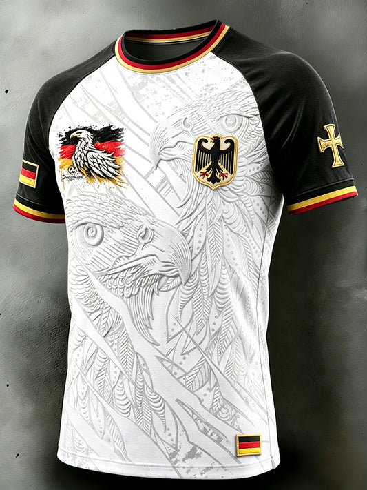 Herren deutscher Fußball druck Schwarz-Weiß-Block-Farbe Casual Drop-Shoulder T-Shirt