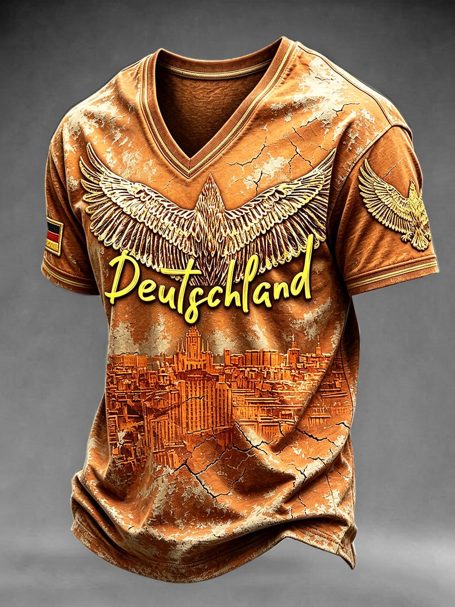 Herren T-Shirt mit V-Ausschnitt, Vintage Print