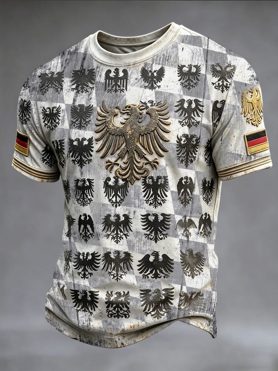 Herren Deutsch München Black Eagle Check Print Casual T-Shirt