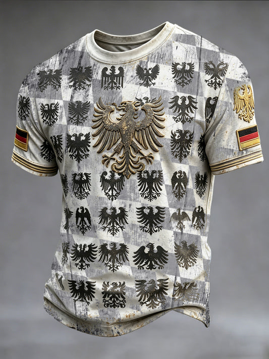 Herren Deutsch München Black Eagle Check Print Casual T-Shirt