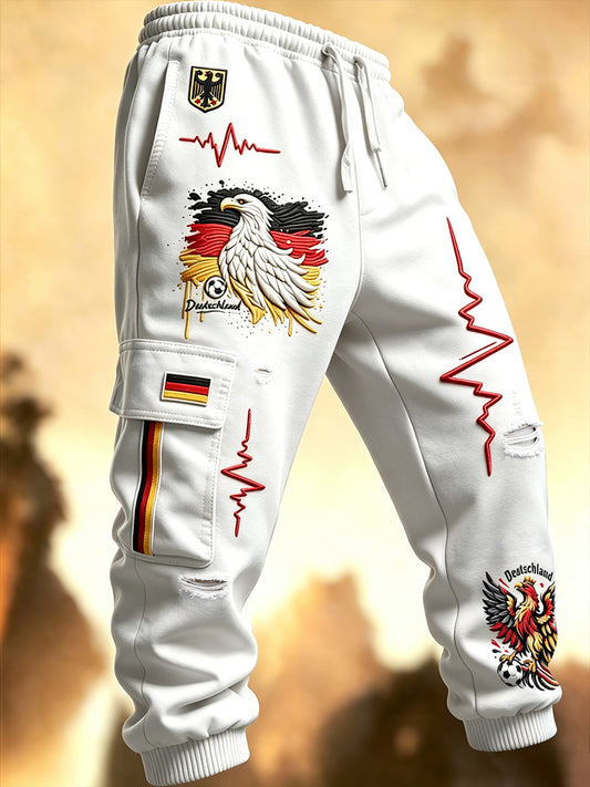 Herren Weiß Deutsch Fußball Print Casual Jogging hose Hosen