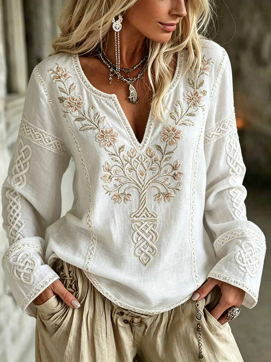 Damenmode Lebensbaum-Wikinger-Boho-Print-T-Shirt
