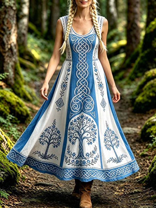 Damenmode Kleid mit Lebensbaum-Viking-Print