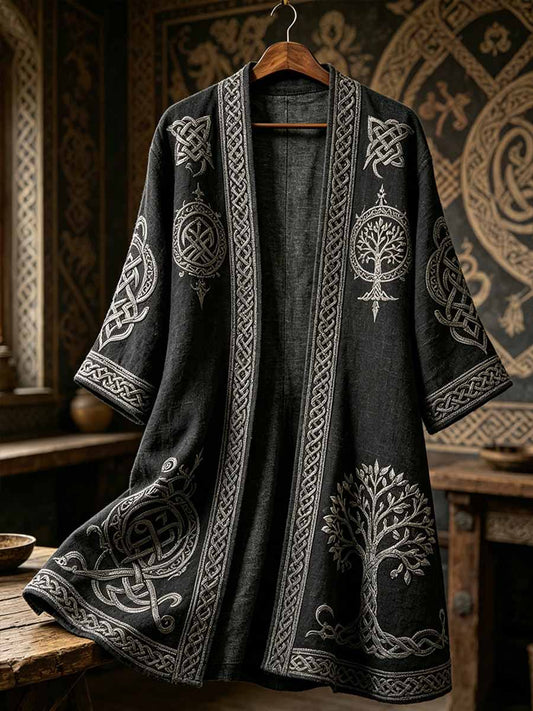 Herren-Strickjacke im Wikinger-Stil mit Aufdruck, lang geschnitten