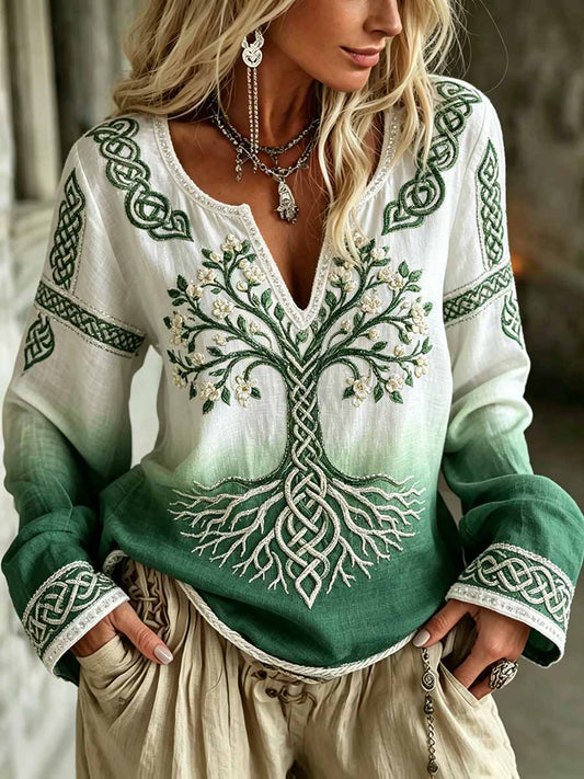 Damenmode Lebensbaum-Wikinger-Boho-Print-T-Shirt
