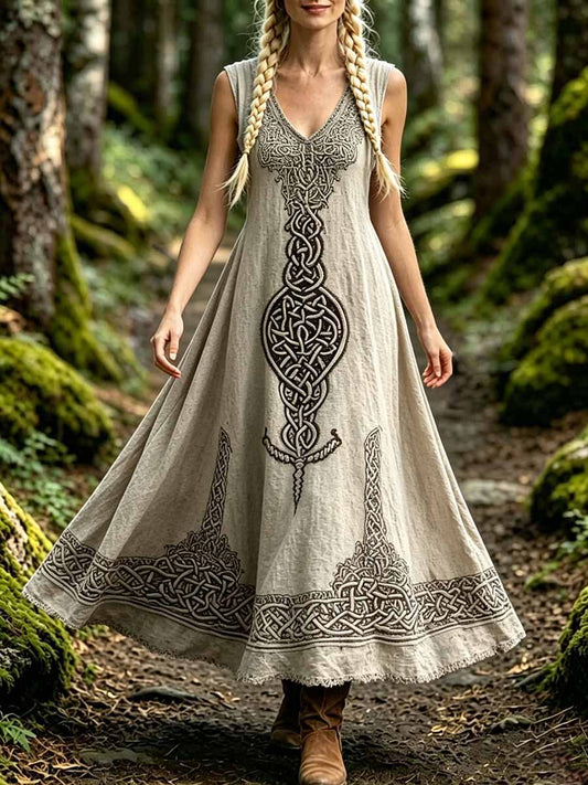Damenmode Kleid mit Lebensbaum-Viking-Print