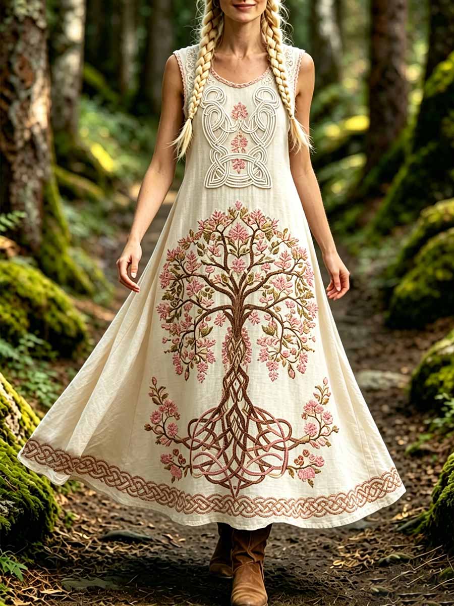 Damenmode Baum des Lebens Viking Print Kleid