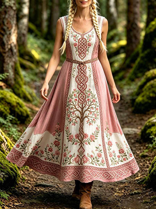 Damenmode Kleid mit Lebensbaum-Viking-Print