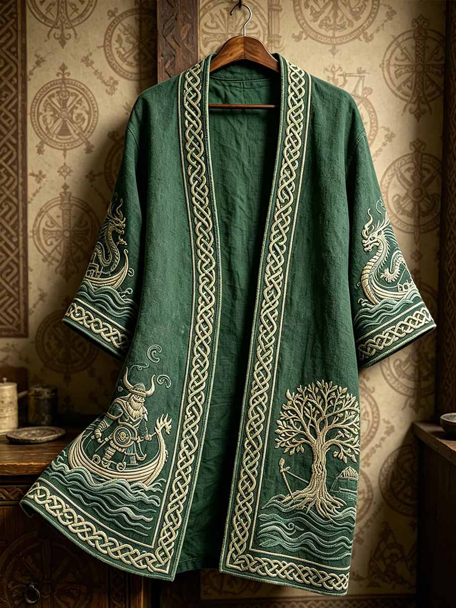 Bedruckte lange Strickjacke im Viking-Stil für Herren