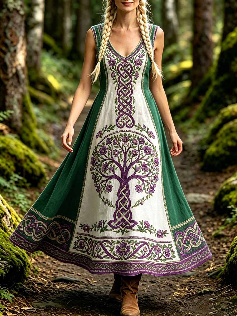 Damenmode Kleid mit Lebensbaum-Viking-Print