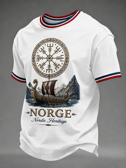 Herren-T-Shirt im Retro-Nordic-Stil mit norwegischem Kunstdruck