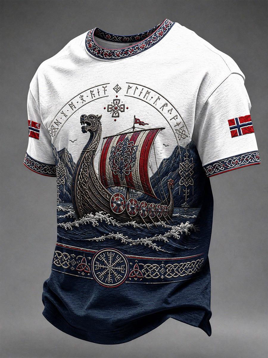 Herren-T-Shirt im Retro-Nordic-Stil mit norwegischem Kunstdruck