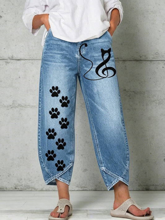 Damen-Hose mit Katzenkunstdruck