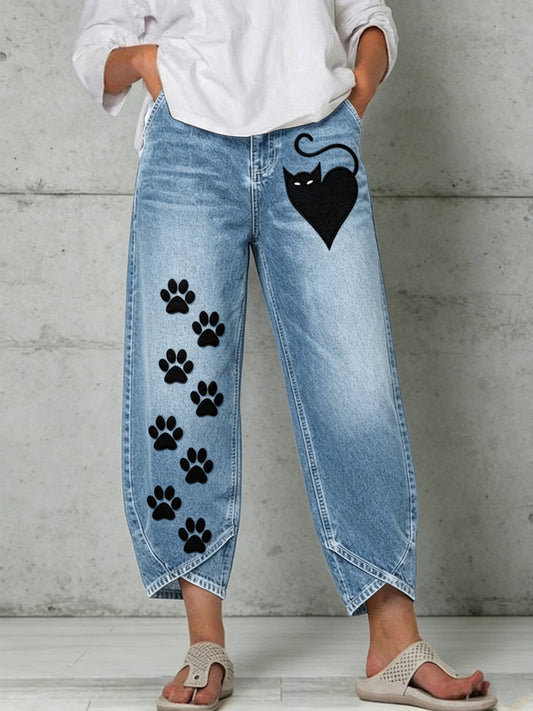 Damen-Hose mit Katzenkunstdruck