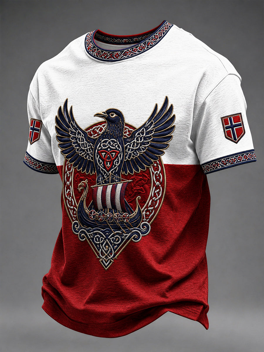Retro-Herren-T-Shirt im nordischen Stil mit norwegischem Kunstdruck