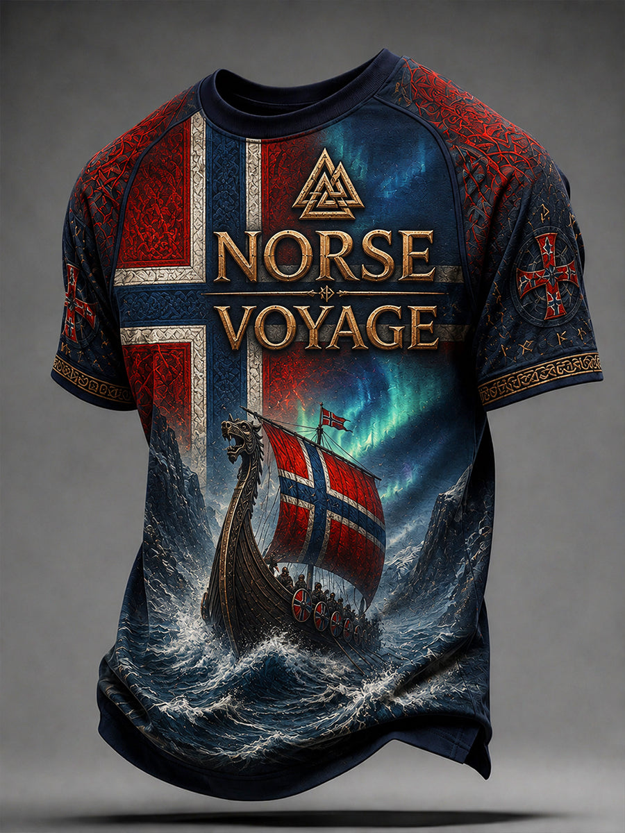 Herren-T-Shirt im Retro-Nordic-Stil mit norwegischem Kunstdruck