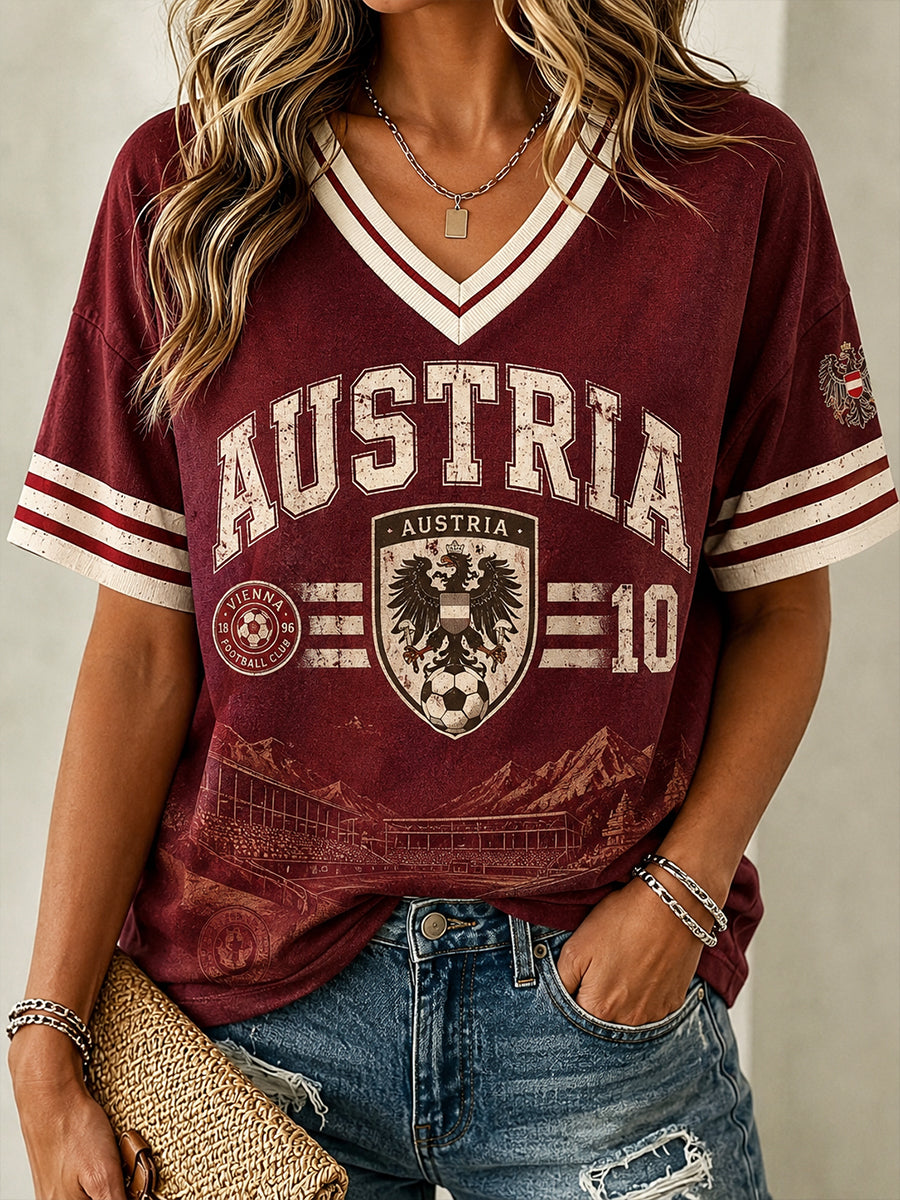 Damen-T-Shirt aus Österreich mit Aufdruck, lässig, V-Ausschnitt
