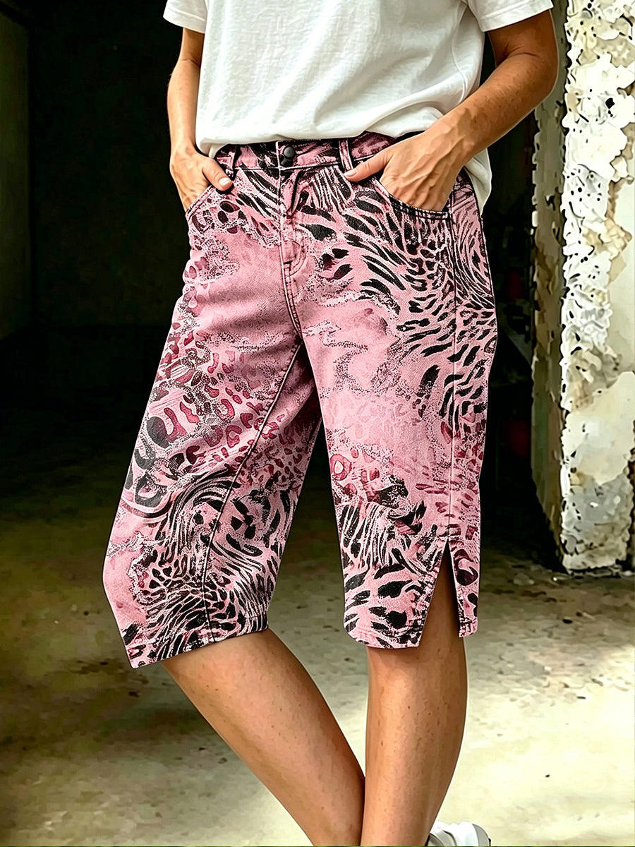 Damen-Midihose mit floralem Kunstdruck