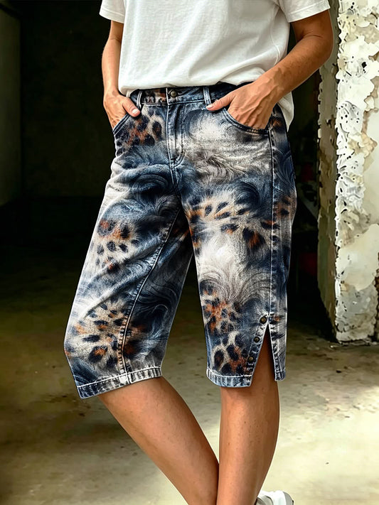 Damen-Midihose mit floralem Kunstdruck