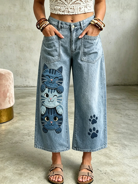 Damen-Hose mit Katzenkunstdruck