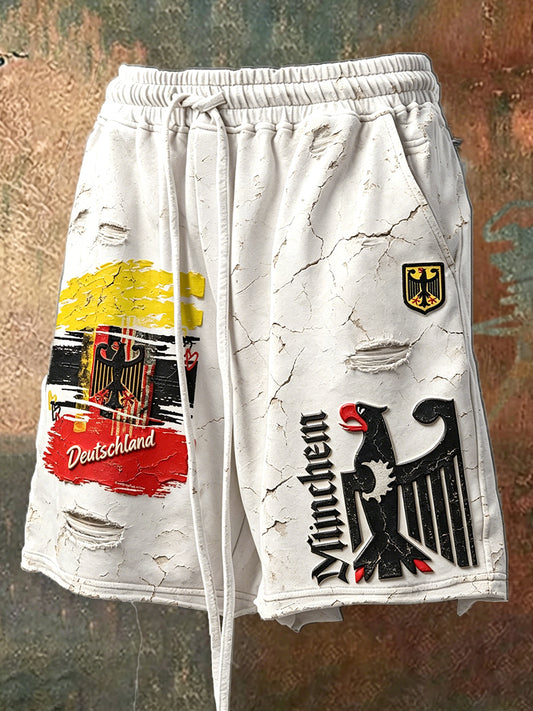 Herren-Shorts mit zerrissenem Aufdruck der deutschen Flagge, lässig im Retro-Stil, sportlich