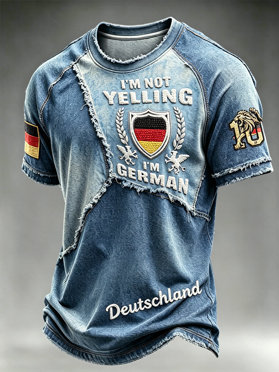 Herren-Casual-T-Shirt mit Patchwork-Print zur deutschen Flagge und abgesenkten Schultern