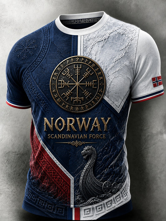Herren-T-Shirt im Retro-Nordic-Stil mit norwegischem Kunstdruck