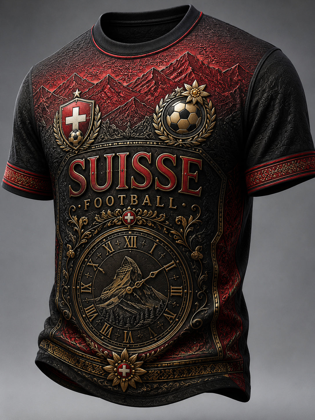 Herren-Retro-T-Shirt mit Fußballmotiv und geprägtem Druck, Kurzarm