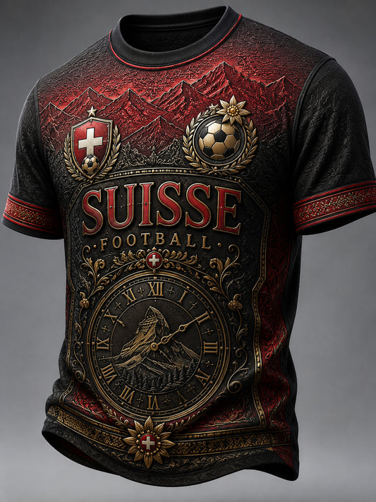 Herren-Retro-T-Shirt mit Fußballmotiv und geprägtem Druck, Kurzarm