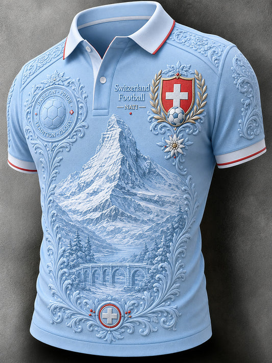 Retro-Schweizer Fußball-Fan‑Art‑Print lässiges Poloshirt
