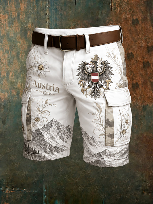 Herren-Shorts mit österreichischem Camouflage-Muster und künstlerischem Print