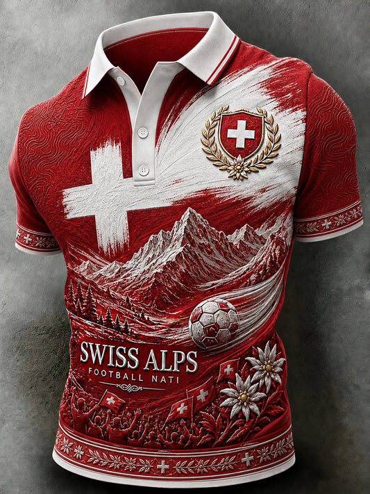 Retro-Schweizer Fußball-Fan‑Art‑Print lässiges Poloshirt