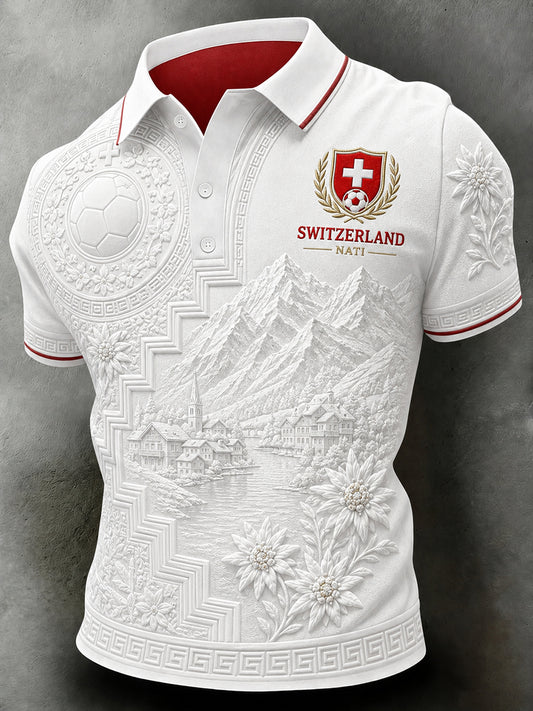 Retro-Schweizer Fußball-Fan‑Art‑Print lässiges Poloshirt