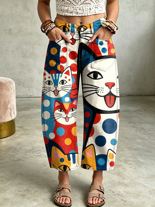 Damen-Tier-Katzen-Kunst-Druck-Taschen hose