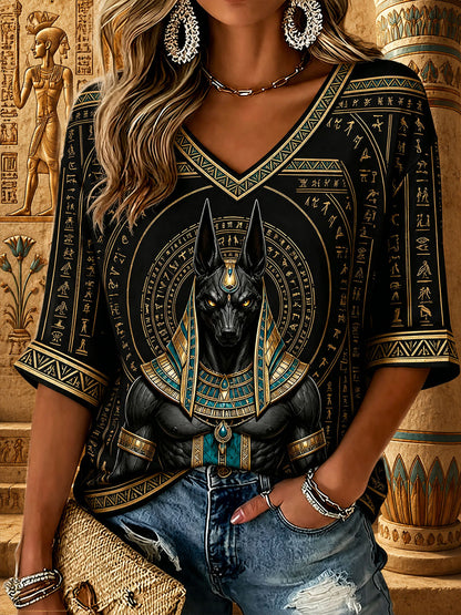 Frauen alt ägyptische Anubis V-Ausschnitt T-Shirts