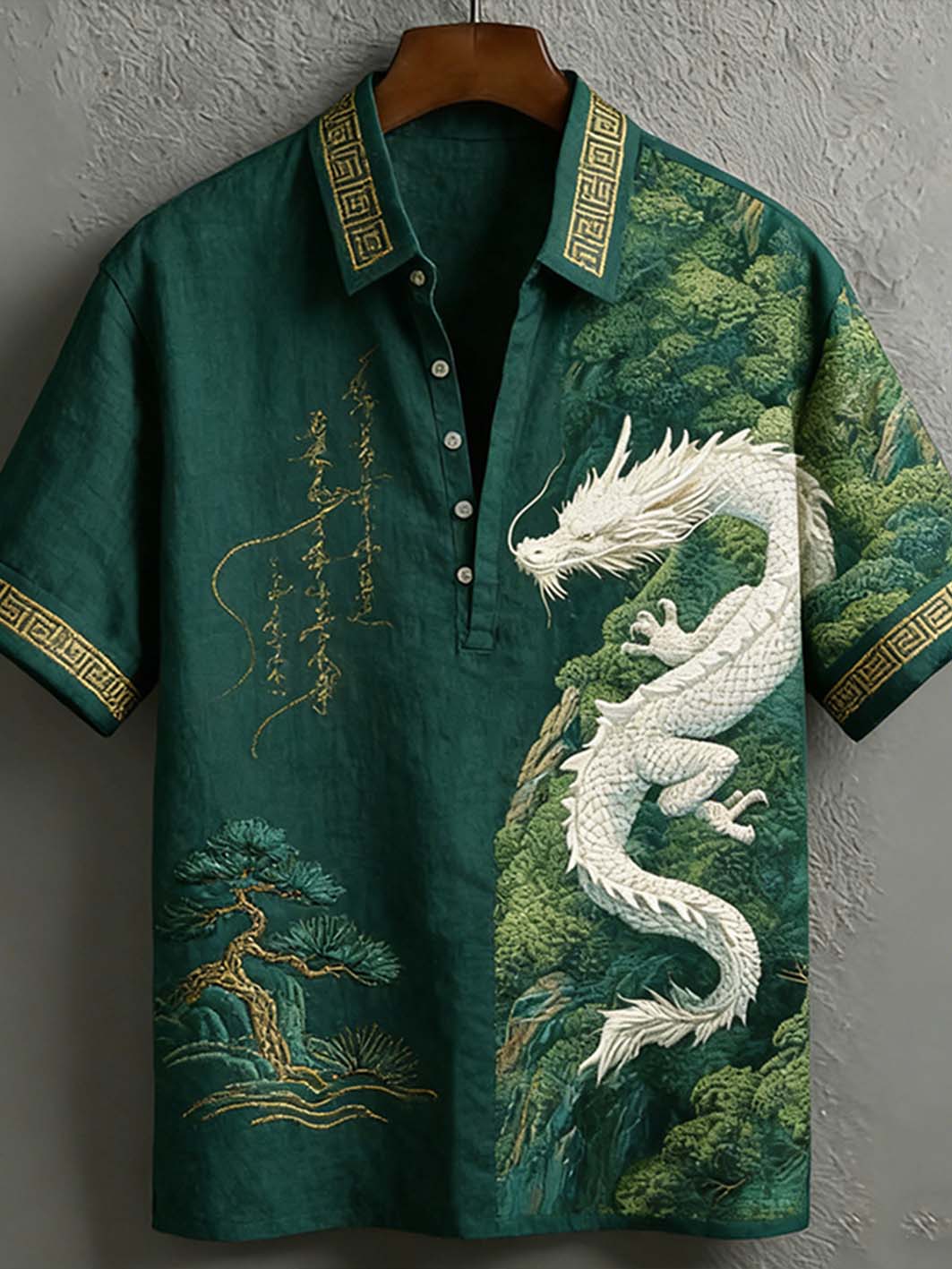 Herren-Hemd im japanischen Retro-Stil, lässig, mit kurzen Ärmeln