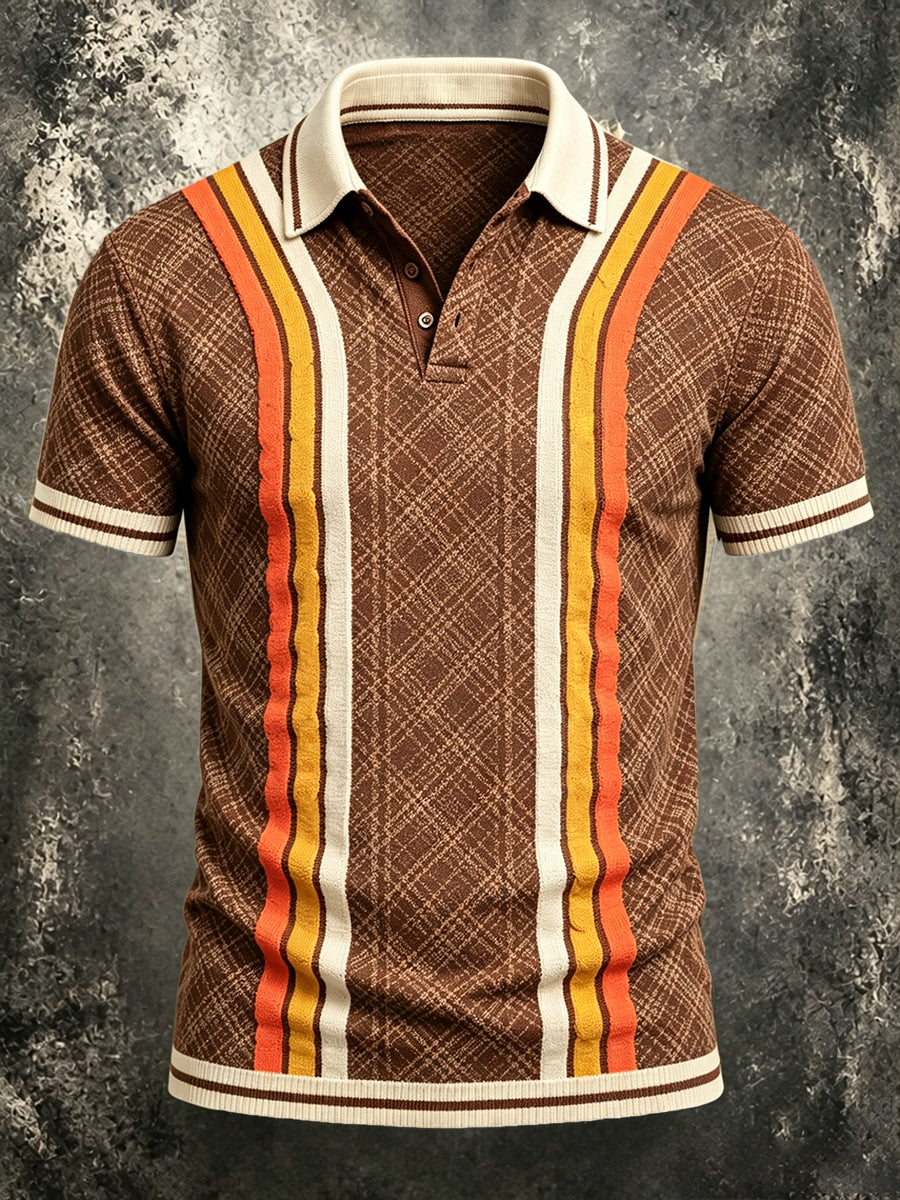 Herren The Stone Rose Klassisch Gestreiftes Patchwork Print Casual Polo Shirt